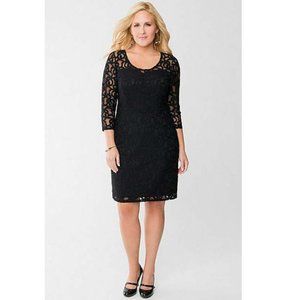NWT - Lane Bryant Black Lace Overlay Illusion 3/4 Sleeve Sheath LBD Dress - 14